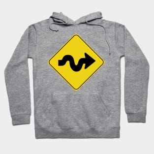 Caution Road Sign Swervy Arrow Right Hoodie